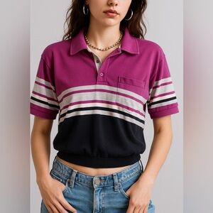 Vintage Knightsbridge Striped Polo Shirt Y2K Colorblock Purple Black – Size L